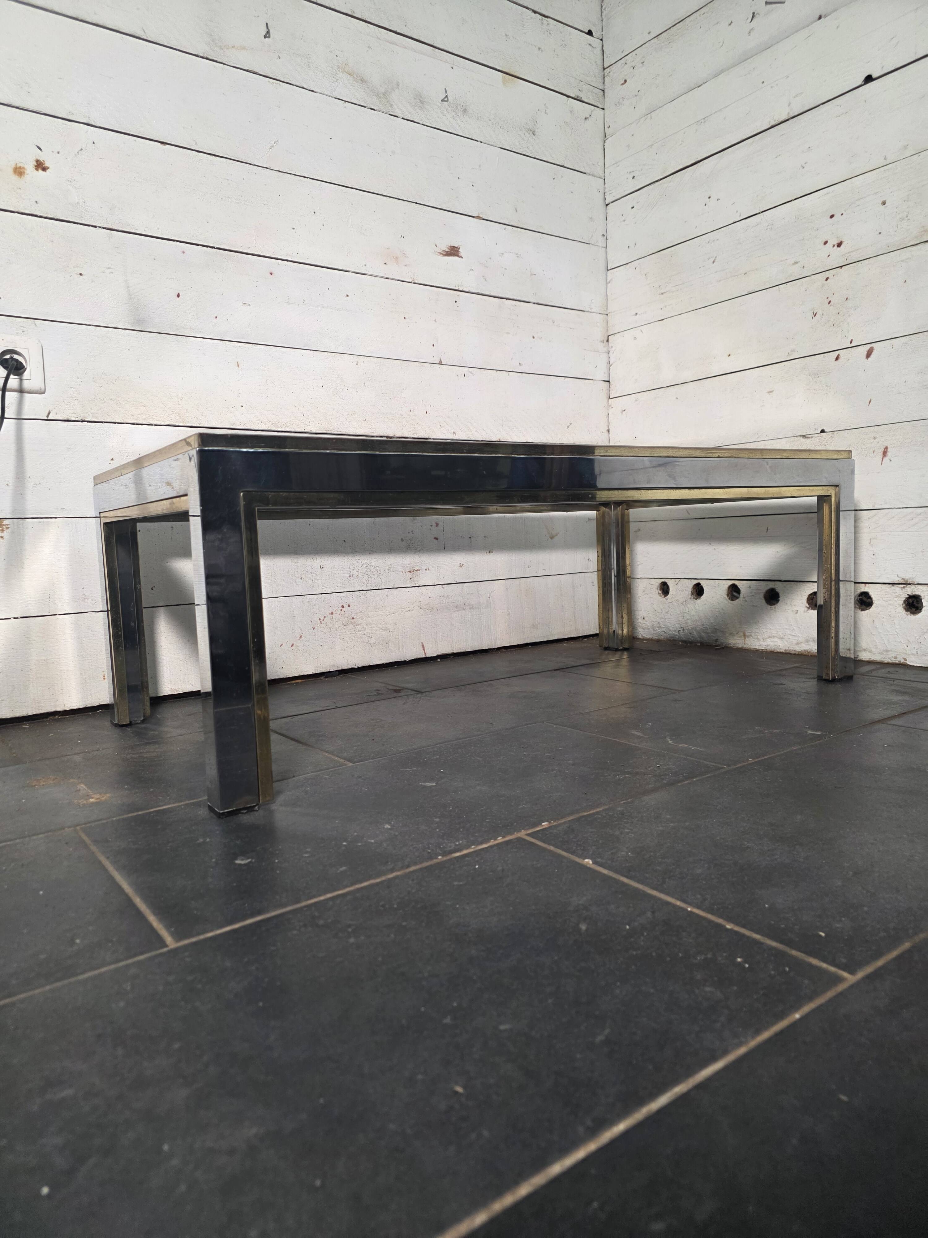 Chrome and gold metal coffee table by Romeo Rega from the 1970s.