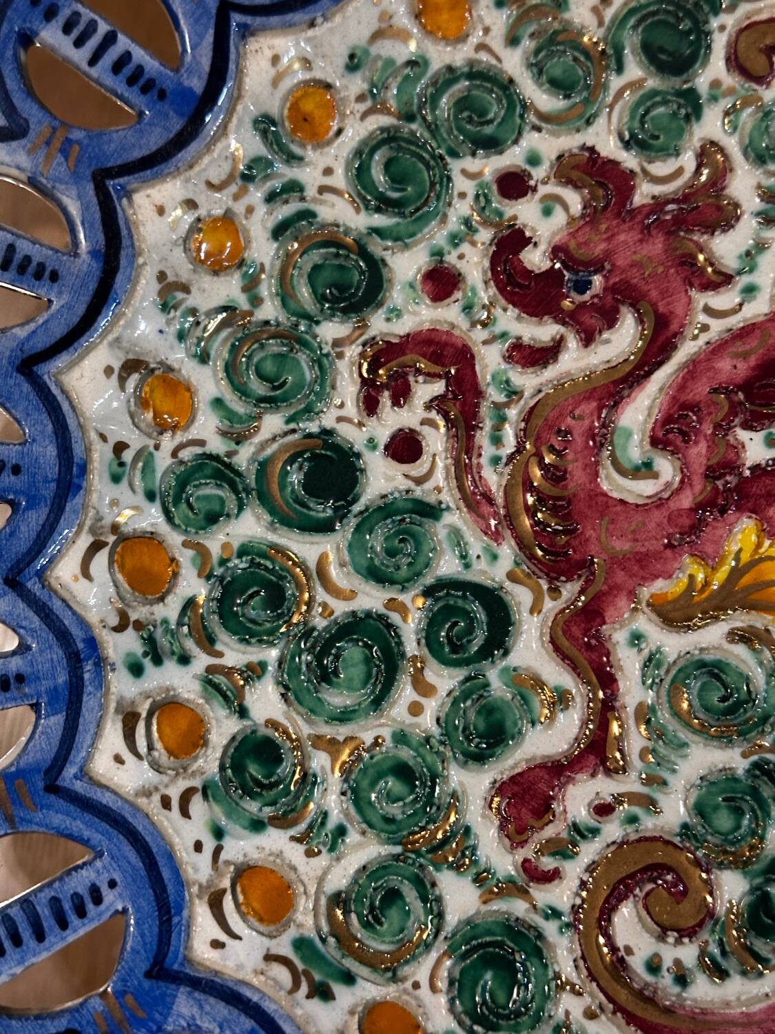 Plate / Ashtray in Massé Frères Earthenware - Relief Decoration of Dragon and F