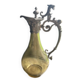 ewer carafe colored glass, handle and tin lid