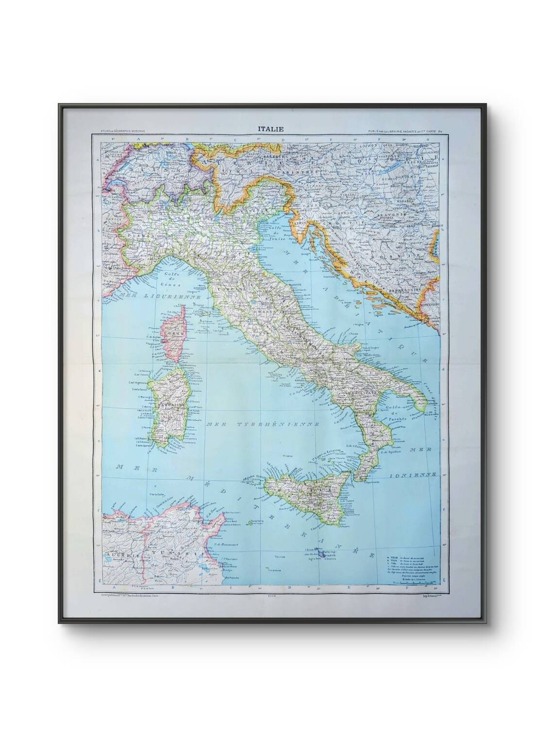 Italy, original map printed in 1907.