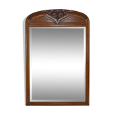 Art Nouveau trumeau mirror carved with vines, walnut and magnifying glass