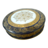 bonbonnière Limoges, bleu marine, blanc et doré, motif imitation dentelle