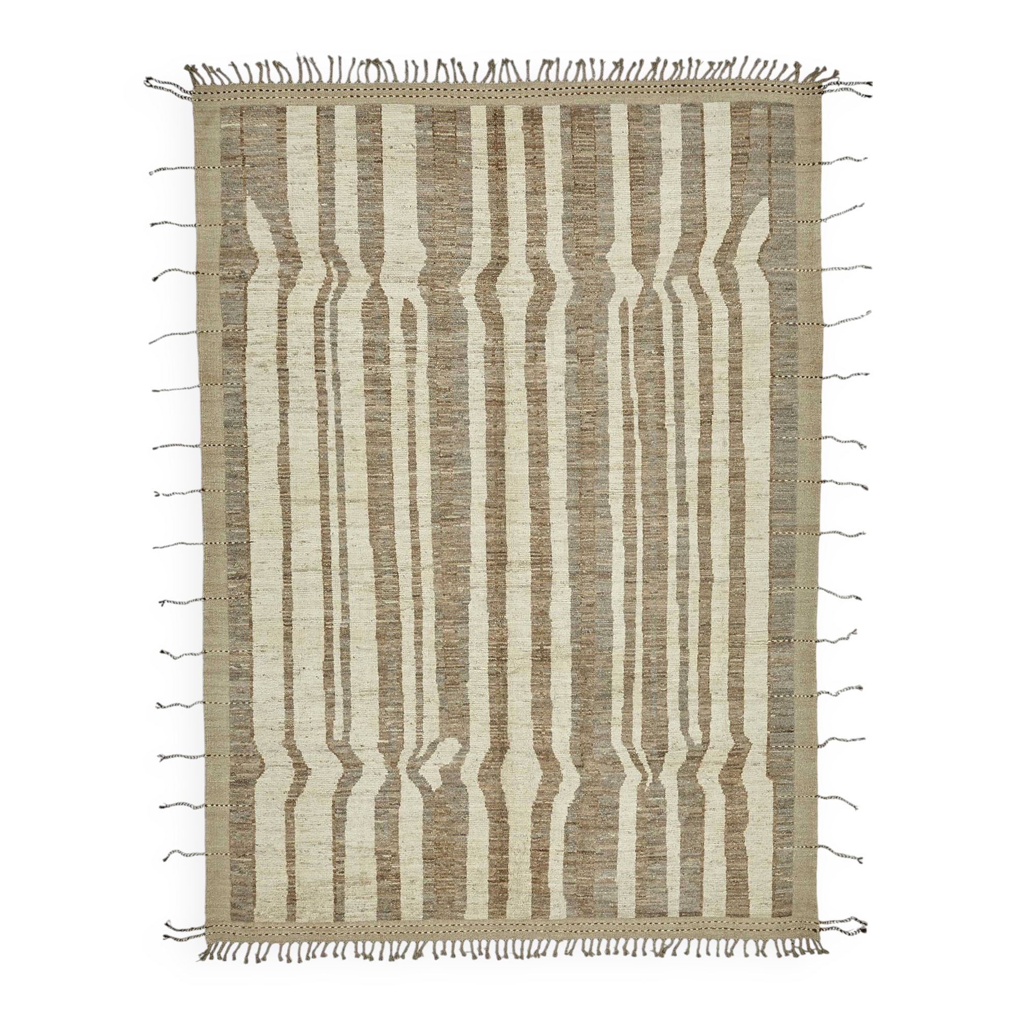 Hand-Knotted Turkish Contemporary 212 cm x 303 cm Beige Wool Carpet