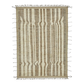 Hand-Knotted Turkish Contemporary 212 cm x 303 cm Beige Wool Carpet
