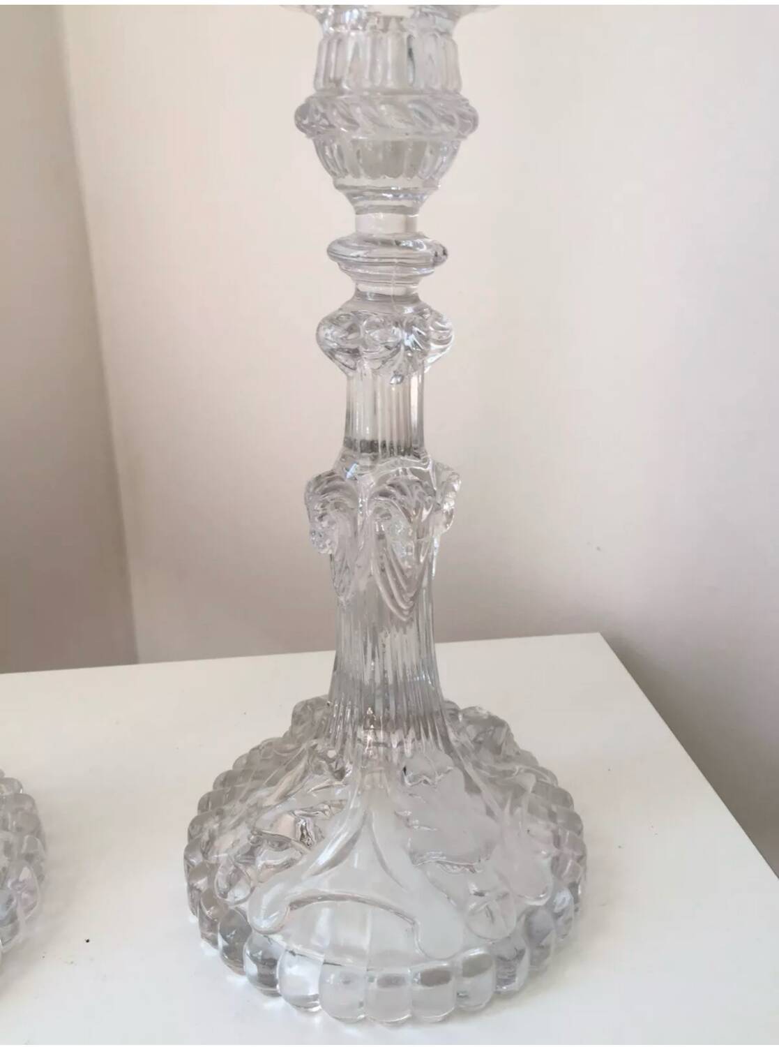 Antique pair of Portieux crystal candlesticks, 19th century