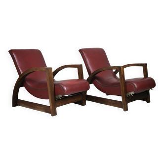 Pair of Art Deco Reclining Armchairs, 1930s