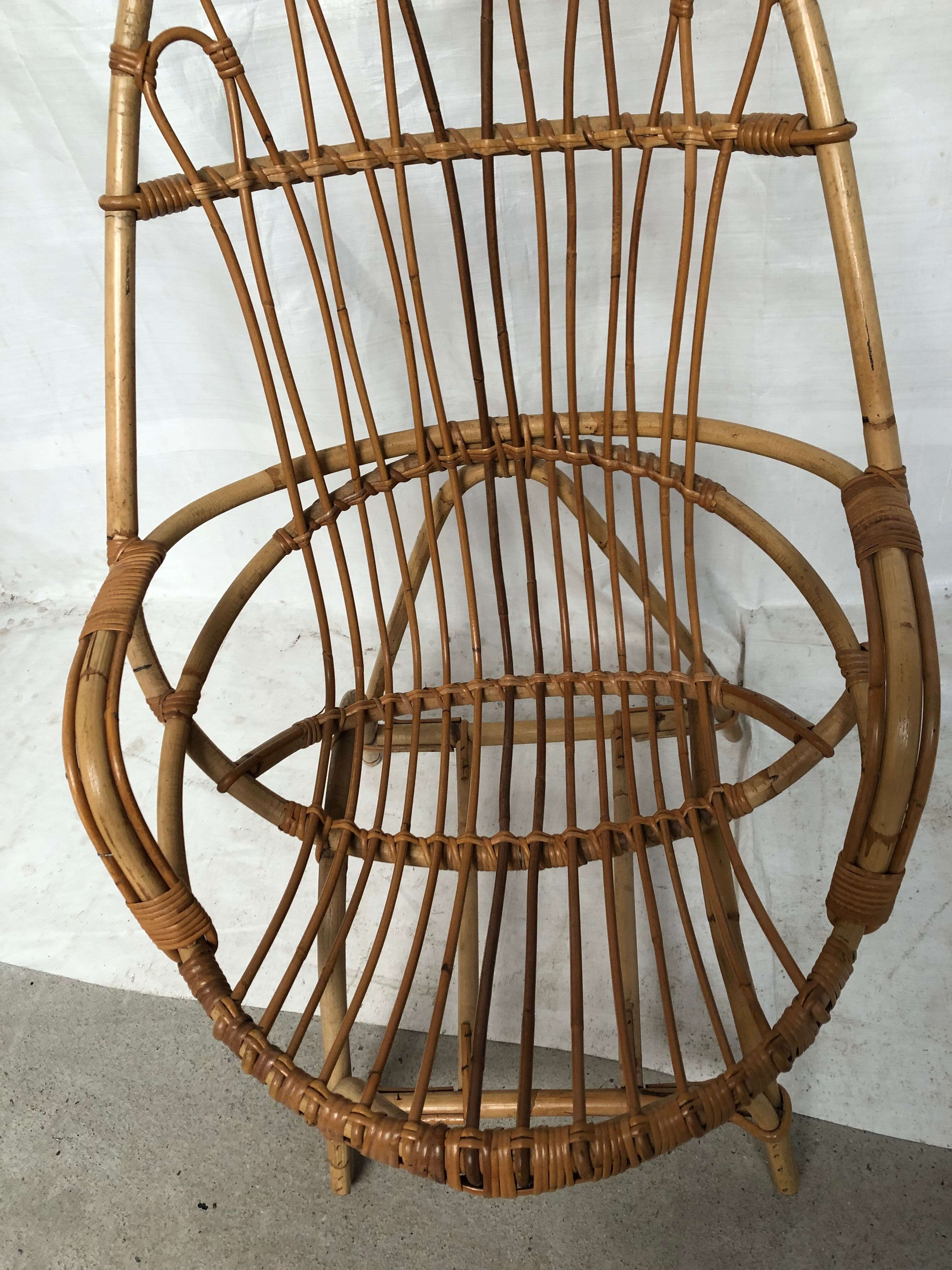 Wicker armchair rattan bamboo 60s large backrest