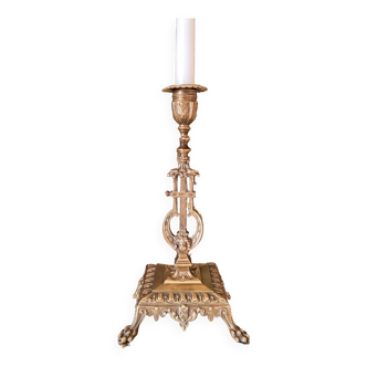 Bronze lion's paw and lyre candlestick, 19th century