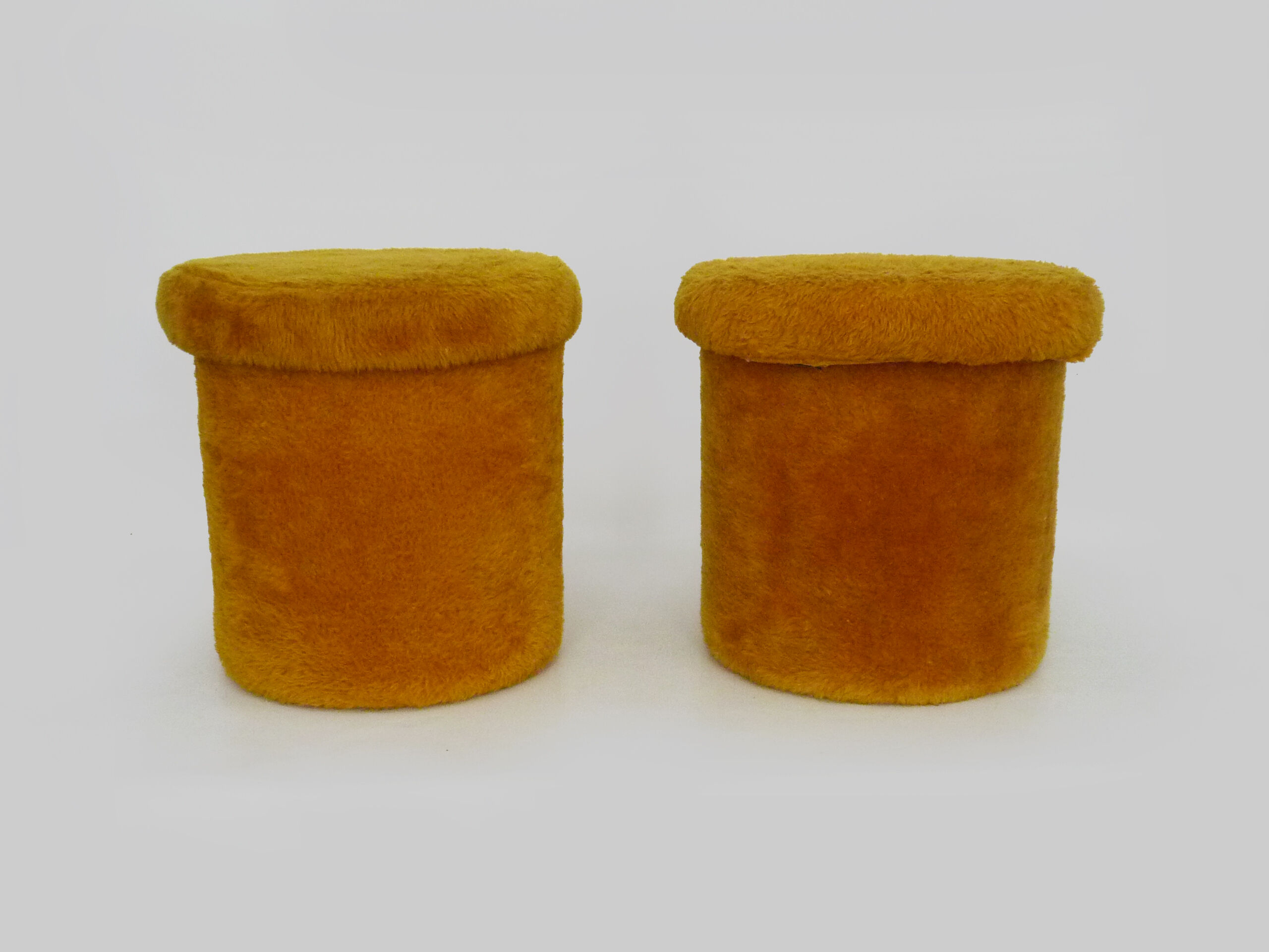Pair of poufs, fur stools with storage inside, 1970s.