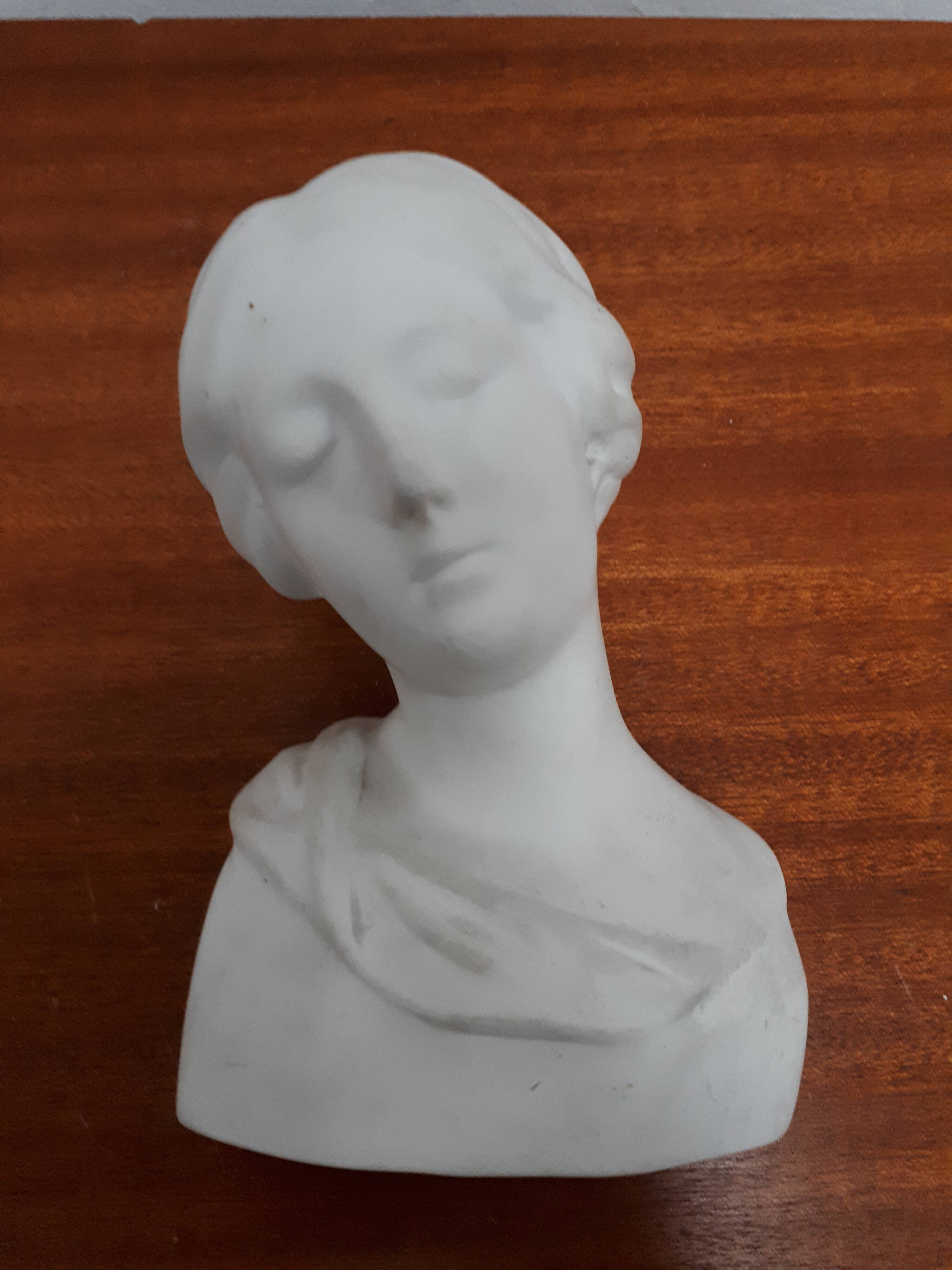 Bust biscuit porcelain Limoges young woman head after Donatello