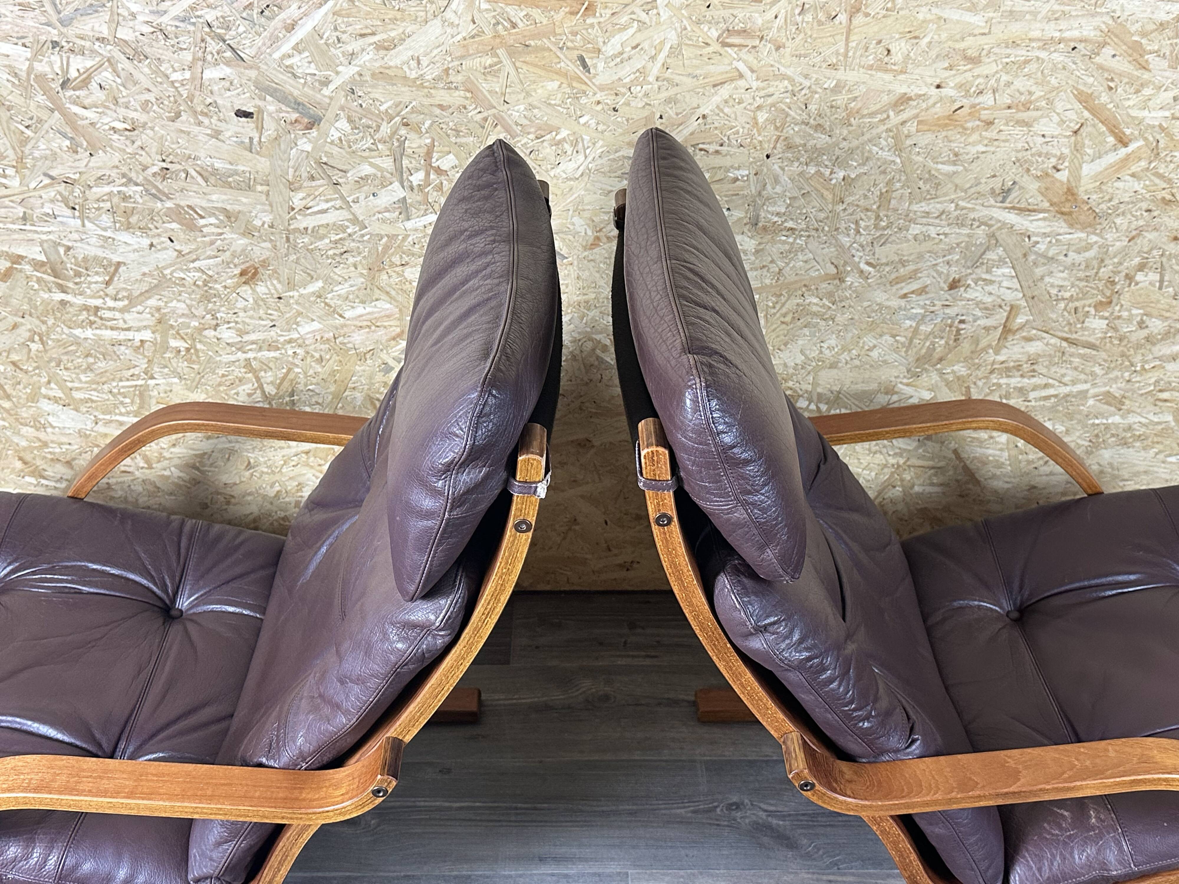 2x 60s 70s Easy Chair Leather Armchairs Westnofa Norway Mid Century