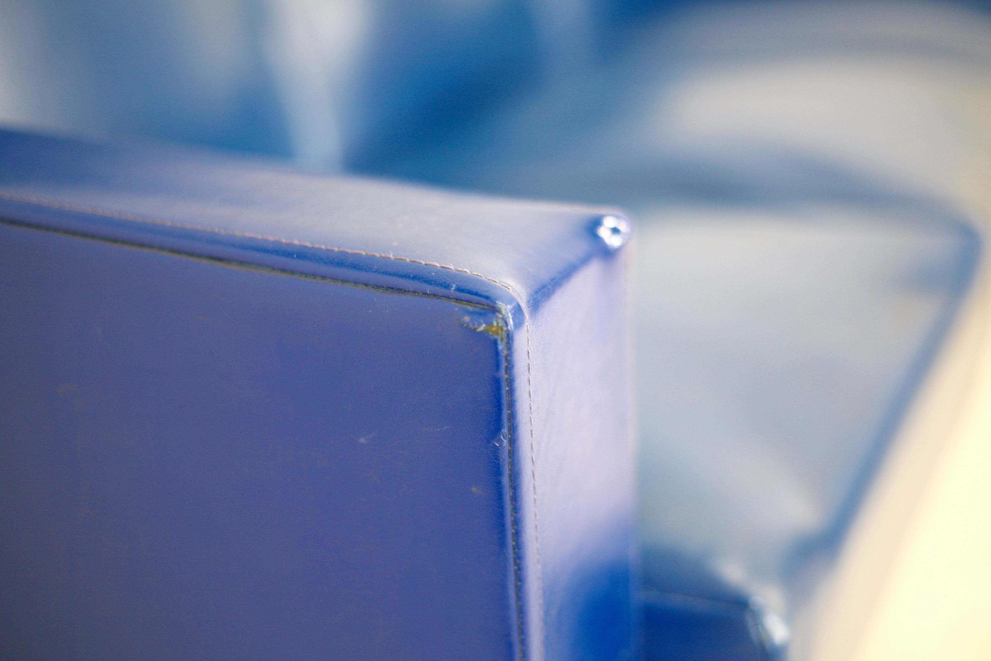 Sofa imitation leather blue and steel, 3 seats, France, circa 1960