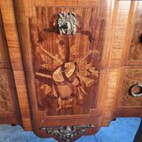 Chest of drawers transition Louis XVl marquetry marble top