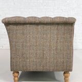 Canapé Chesterfield en cuir, tissu et bois