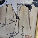 Peinture sur soie japonaise ancienne - Les deux grues