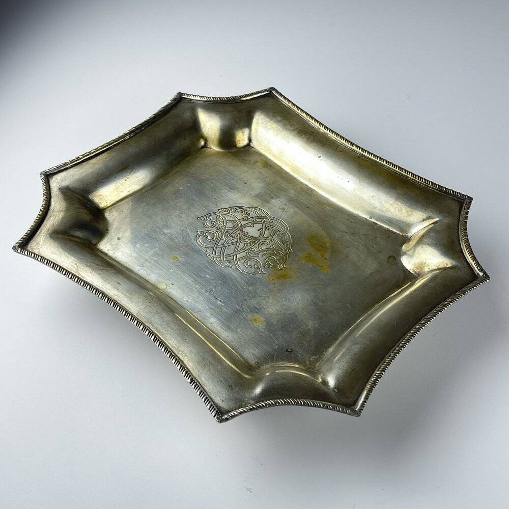 Antique silver plateau by Queen Victoria Sheffield, 1890s.