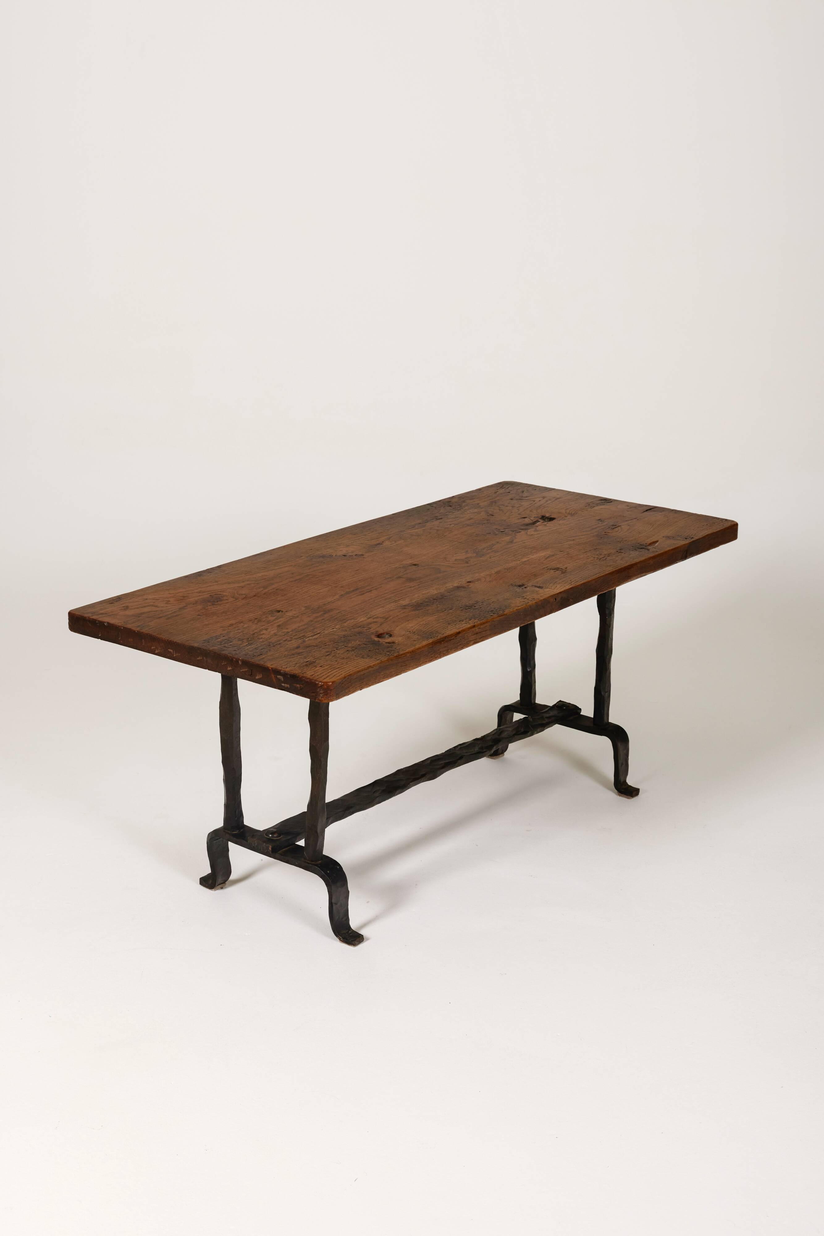 Coffee table in wood and wrought iron