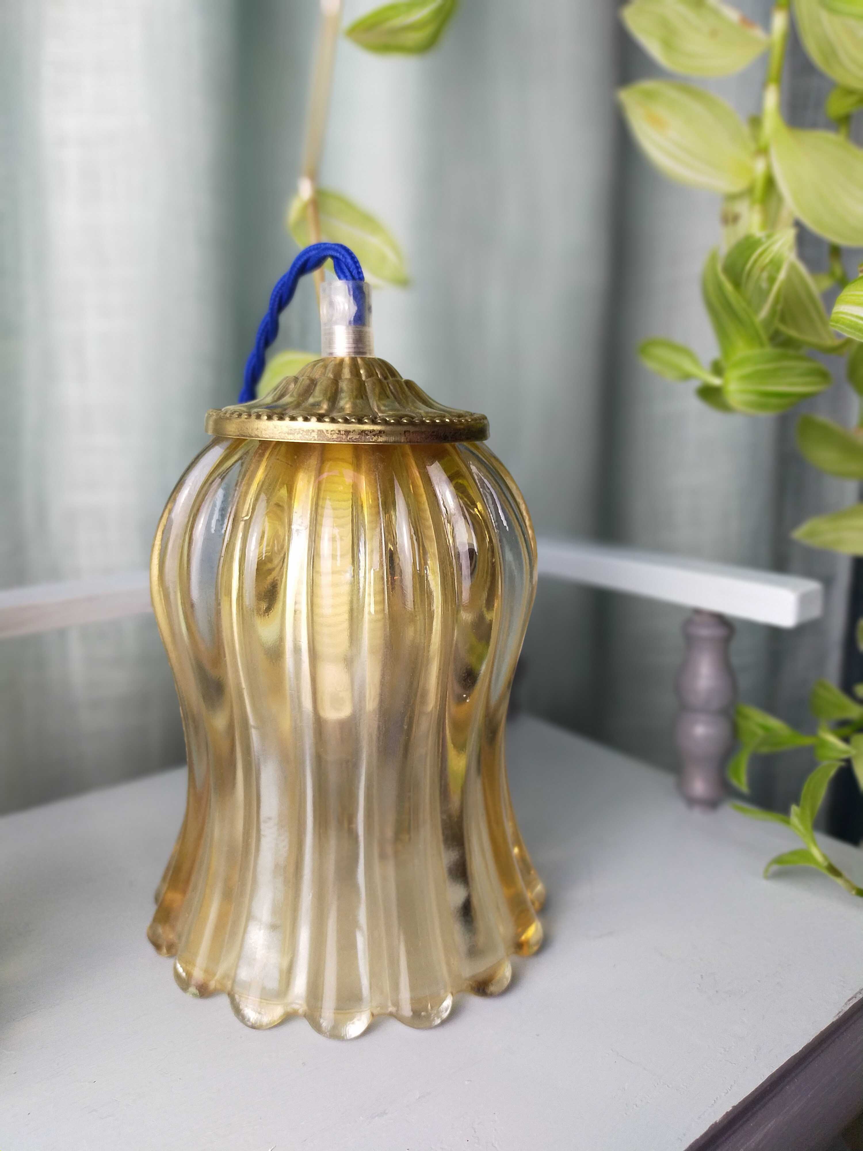 Duo tulip lamps golden fluted glass