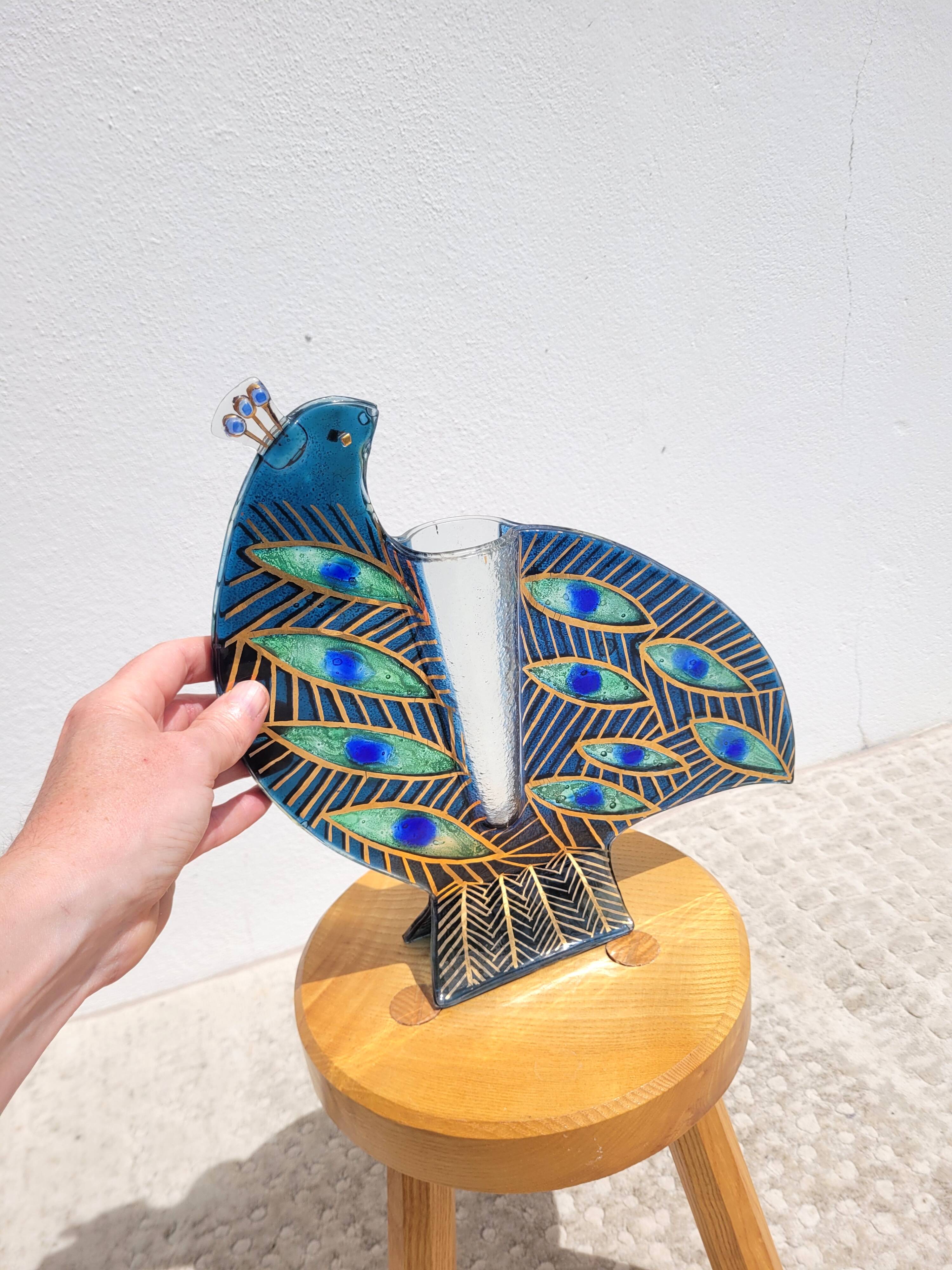 Peacock blue vase in laminated glass