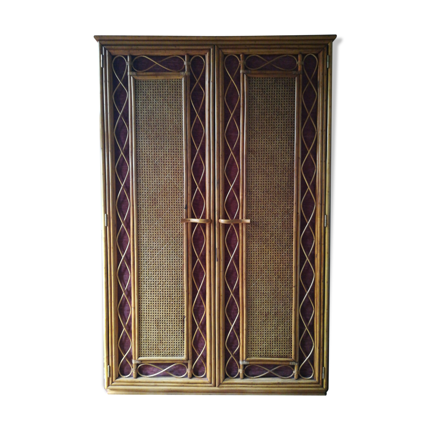 Wardrobe in rattan, caning and velvet