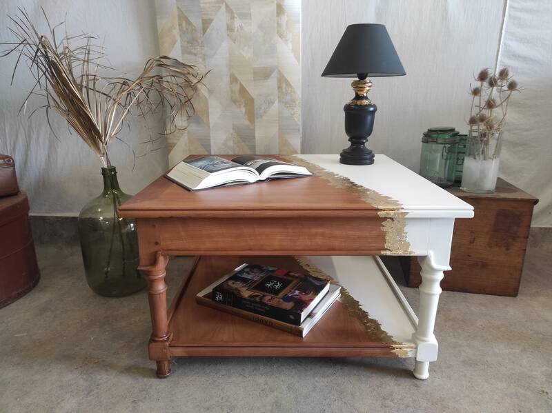 White and gold leaf coffee table