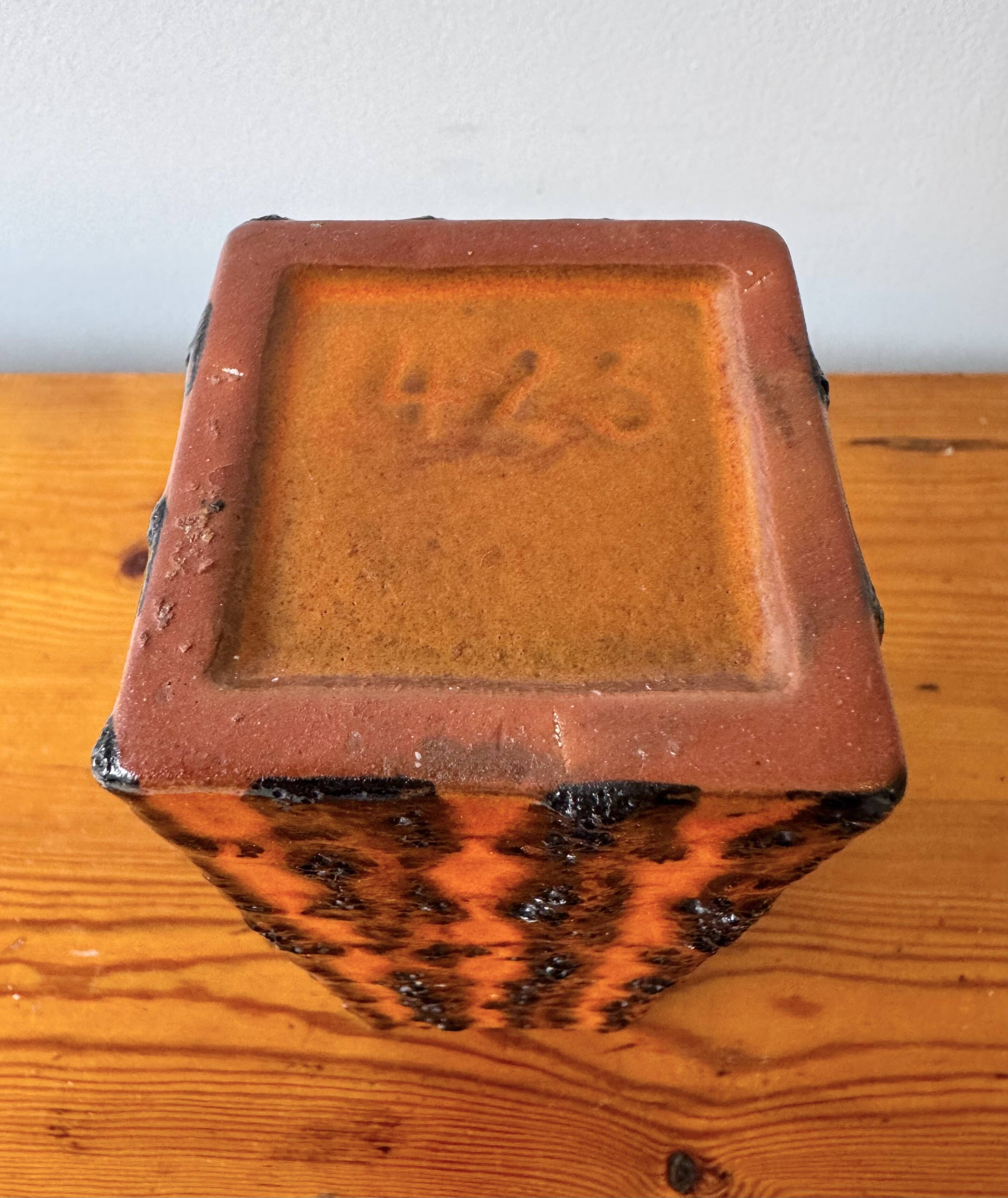 Vintage Orange Square Vase Fat Lava by Scheurich Keramik 423