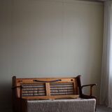 Modern Swedish two-seater independent sofa bed in pine and lambswool, 1950s.