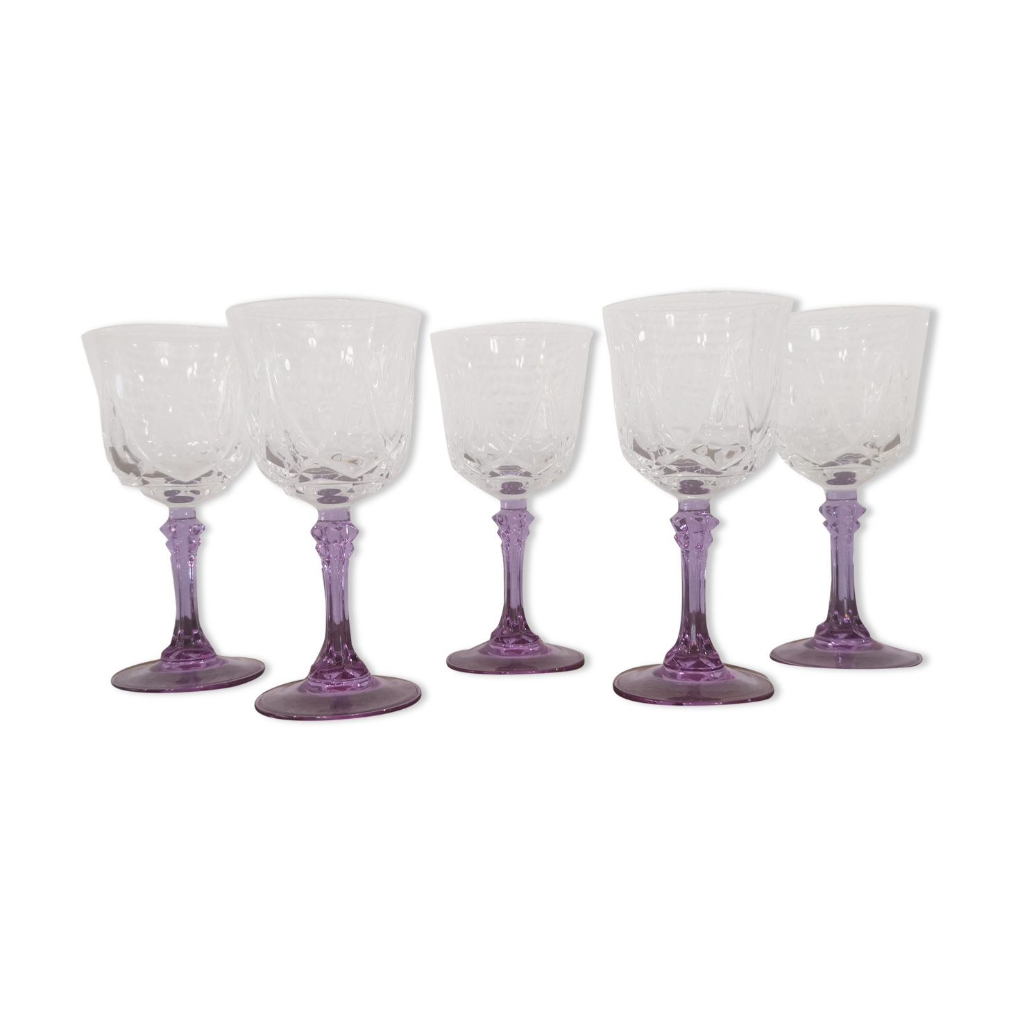 Set of 5 crystal purple stemmed glasses from the great brand Cristal d'Arques