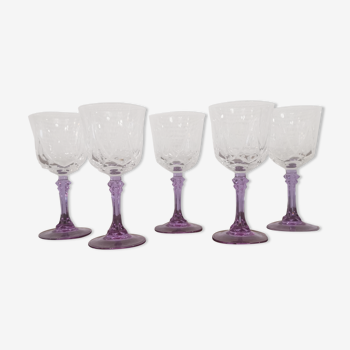 Set of 5 crystal purple stemmed glasses from the great brand Cristal d'Arques