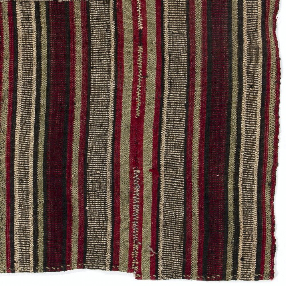 Vintage Tribal Turkish Kilim Rug with Colorful Pom Poms, Folk Art Wall Hanging