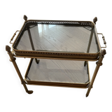 Small rolling serving table in brass and glass, 1970s, Maison Baguès