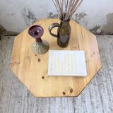 Hexagonal console table guéridon Regain pine 1970