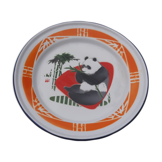 Enamelled plate of the 50s " panda "