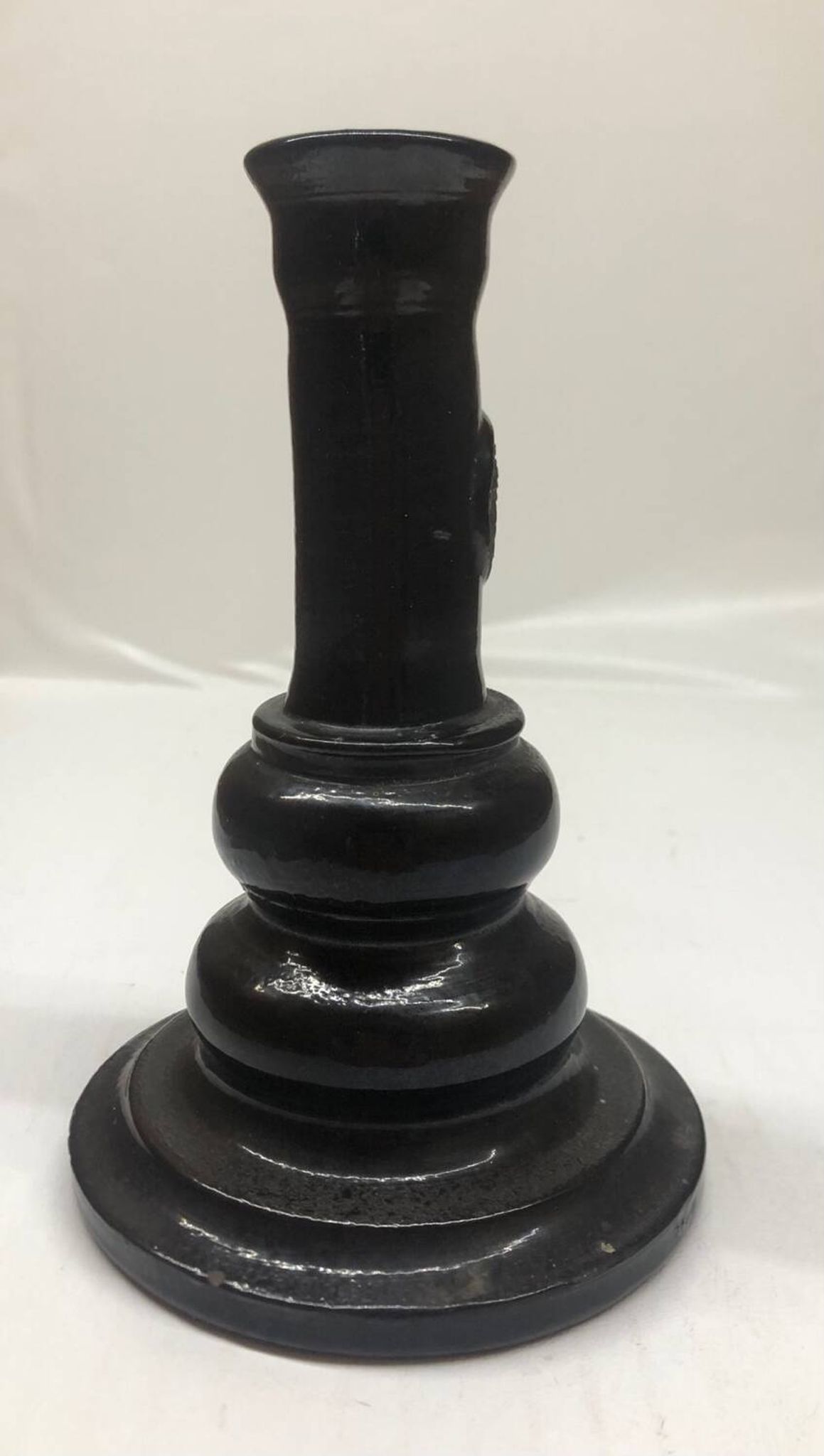 Vintage black ceramic candle holder signed AP