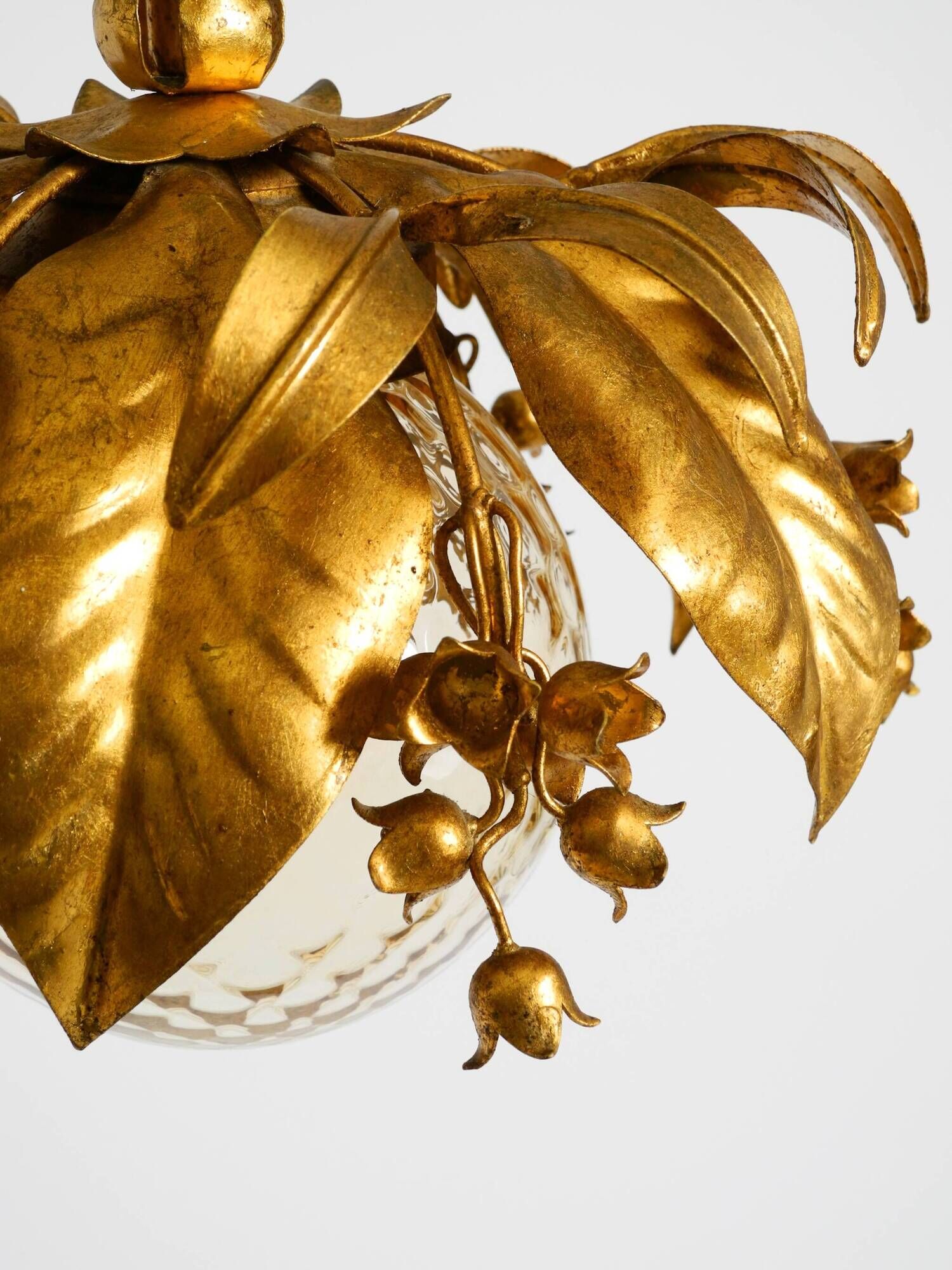 1970s gold-plated metal pendant lamp with a glass sphere by Hans Kögl