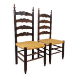 Pair of vintage Arts & Crafts chairs in the style of Antonio Calligaris in oak wood and rope from the 1970s.