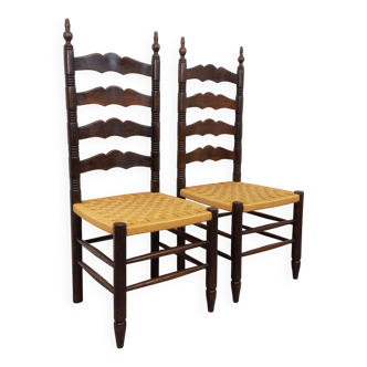 Paire de chaises vintage Arts & Crafts style Antonio Calligaris en bois de chêne et corde des années