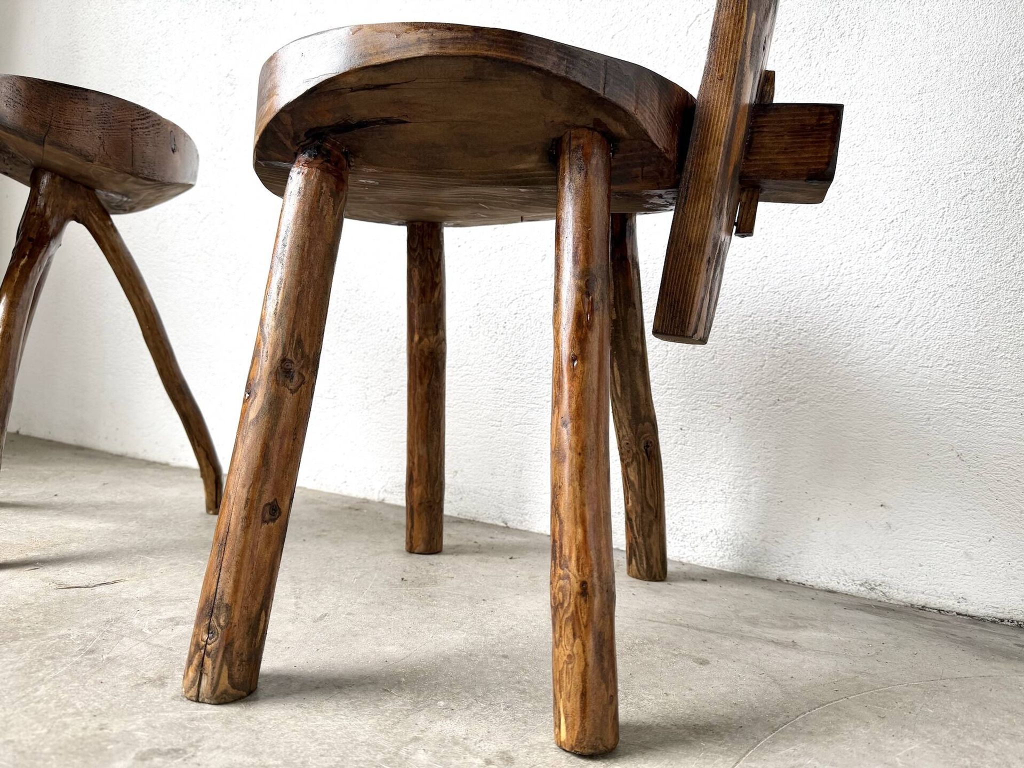 Trio de chaises d'alpage en pin massif, France, années 1950
