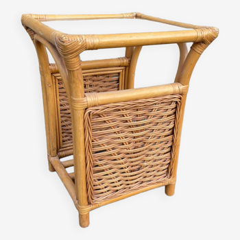 Square bamboo and rattan side table