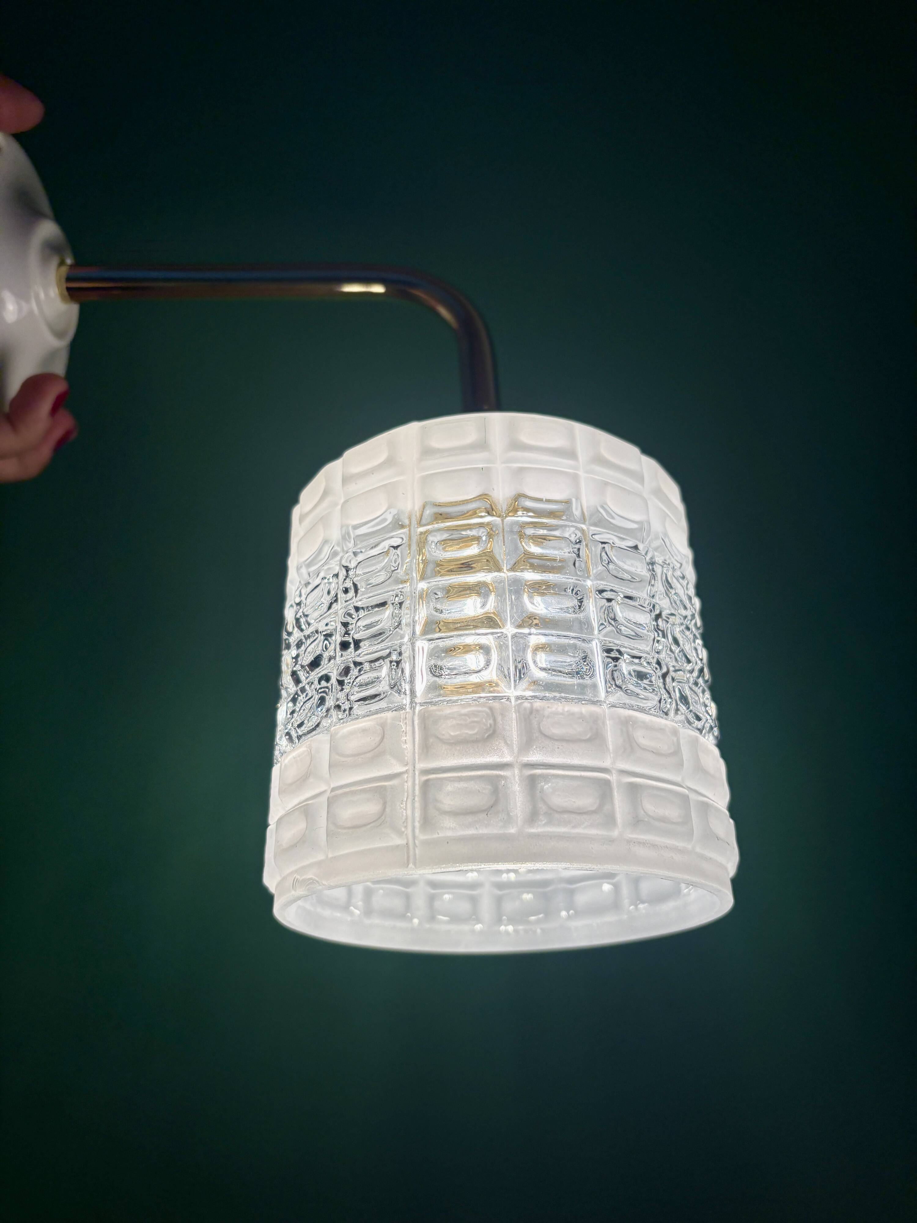 Vintage globe angled wall light in white and clear glass