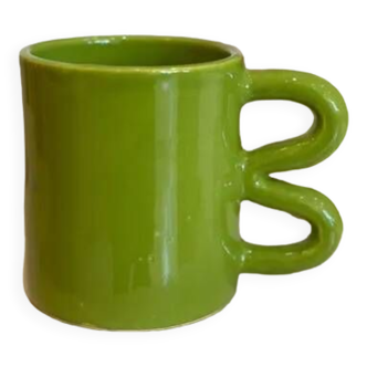 Mug tasse céramique anse vague graphique design coloré vert pomme acidulé