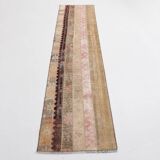 2x9 Brown Cream Persian Vintage Runner Rug, 65x265Cm