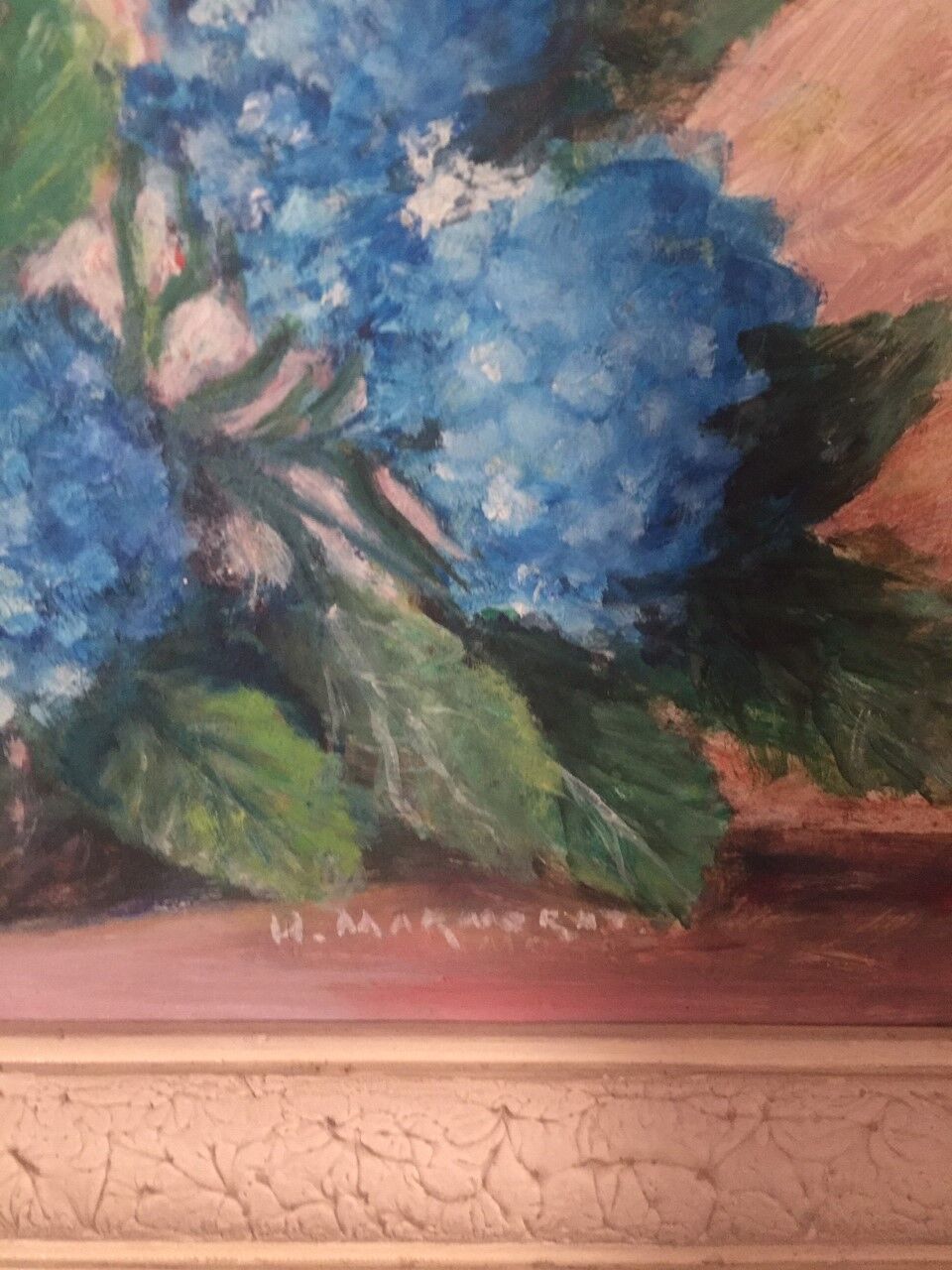 Tableau signé bouquet d'hortensia années 30/40