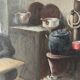 Oil painting of an interior scene 1940, portrait of children signed