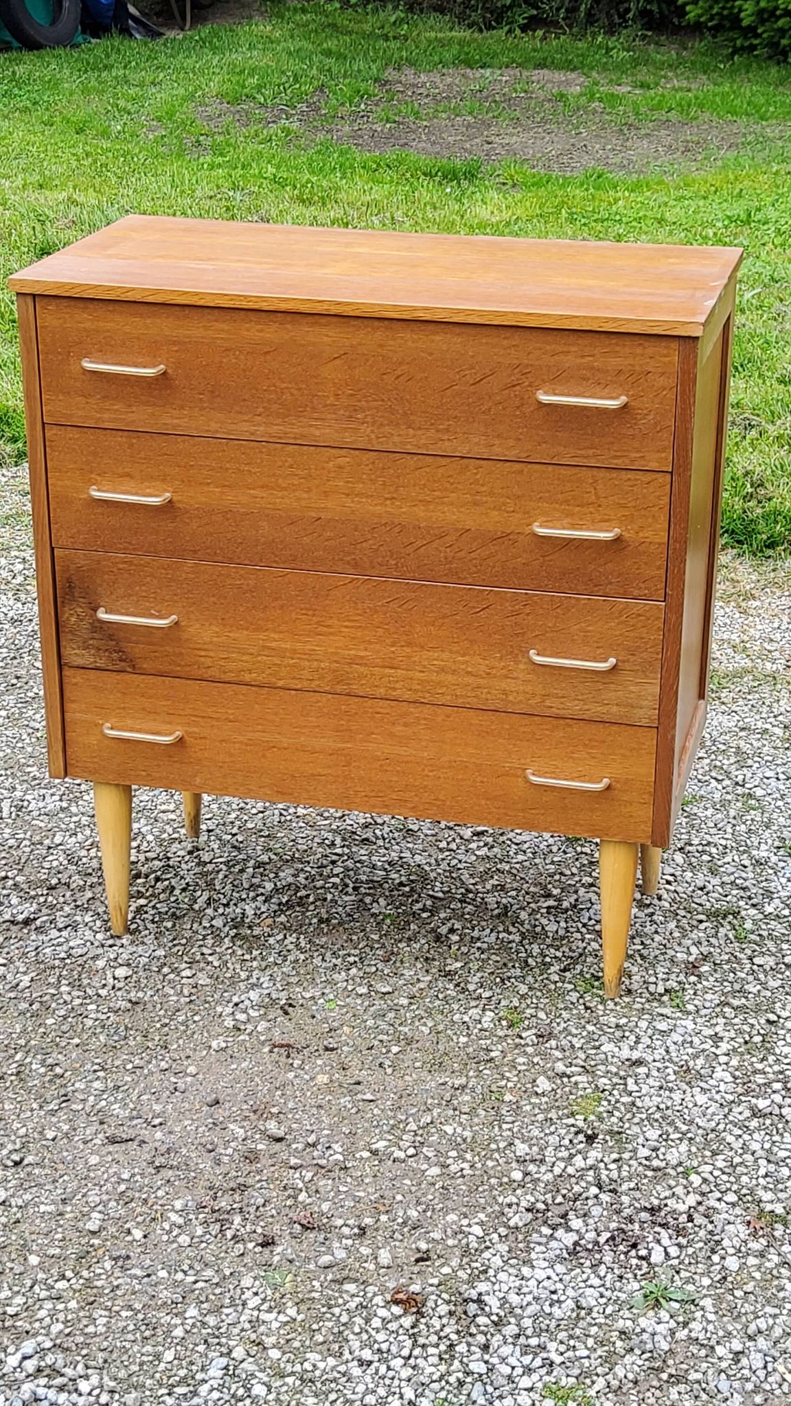 Vintage chest of drawers from the 50s in blond oak 4 drawers conical legs