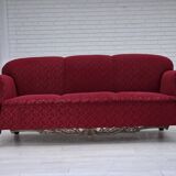 1950s, Danish 3-seater sofa, red and light grey furniture wool, oak wood.