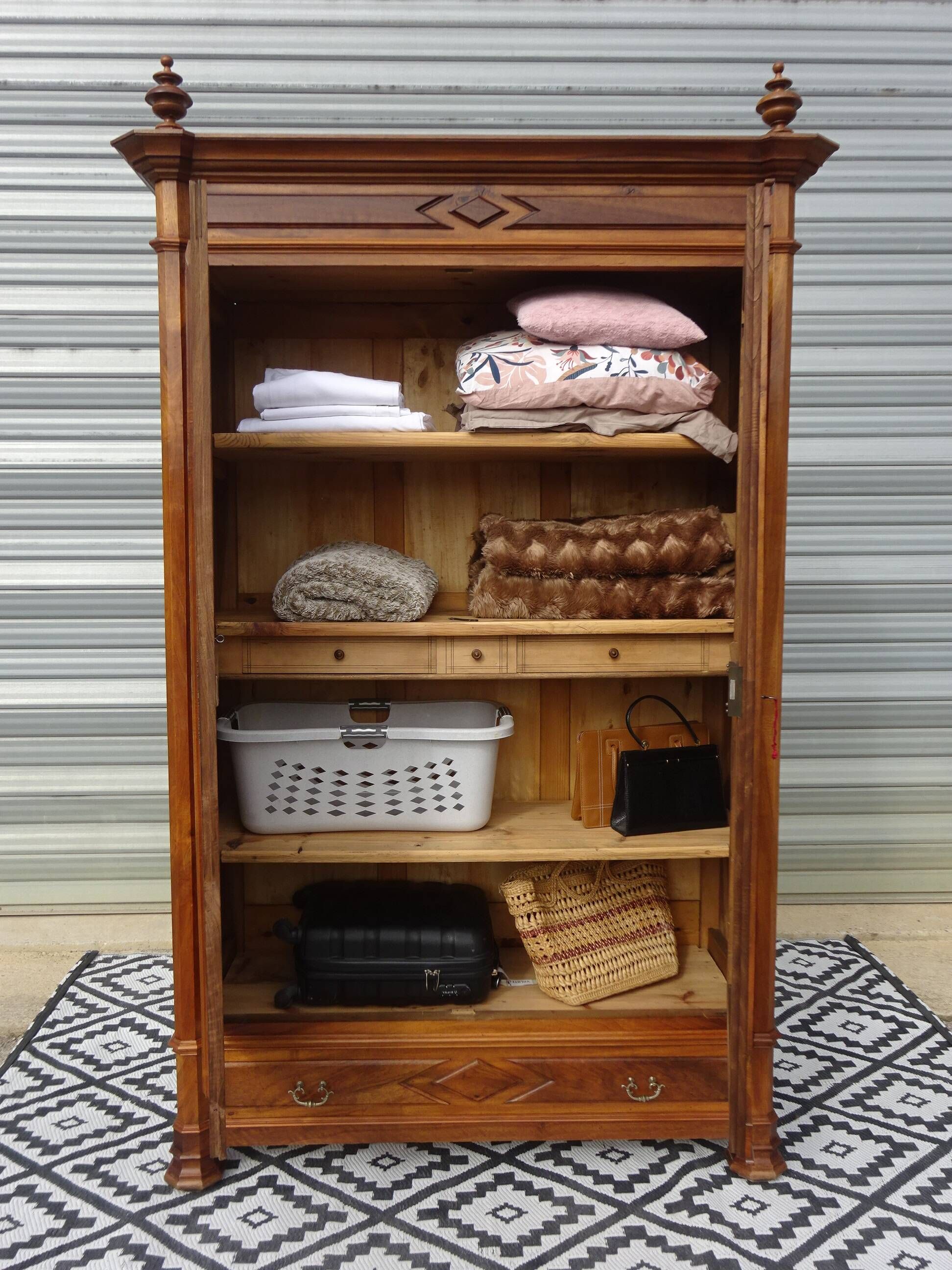 Large antique wardrobe in solid walnut