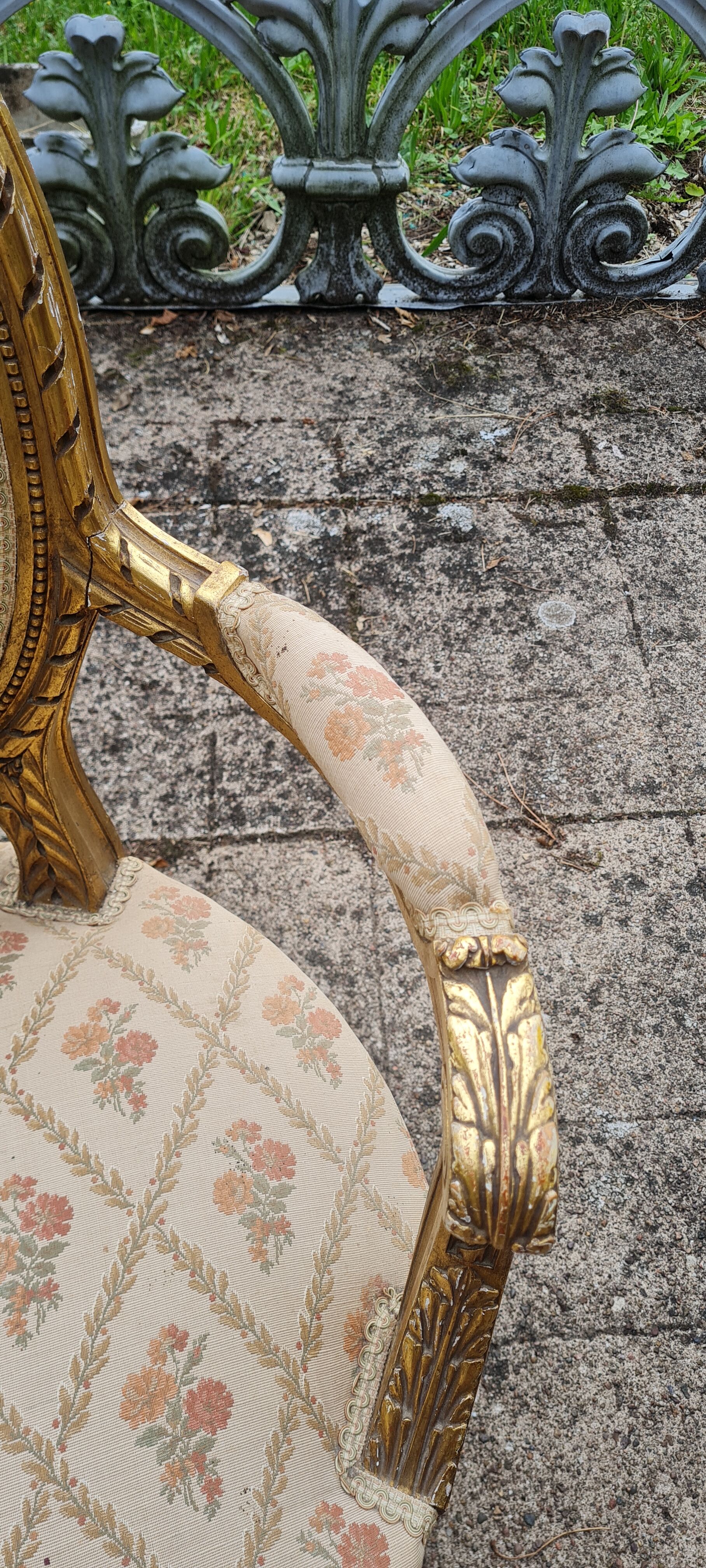 Pair of armchairs medallion in gilded wood Louis XVI style