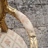 Pair of armchairs medallion in gilded wood Louis XVI style