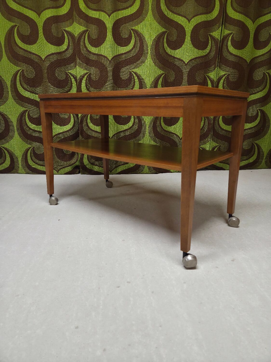 Teak serving table with casters, 1970s